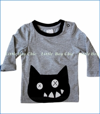 Blade & Rose, L/S Crazy Cat Top in Grey