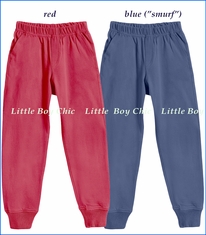City Threads, Jersey Cuff Pants in Red and in Blue