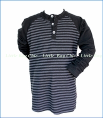 City Threads, LS Striped Soft Raglan Henley in Black