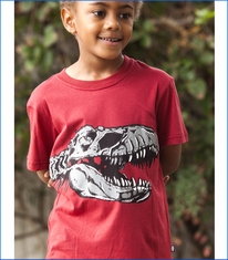City Threads, T-Rex Skull Tee in Red (c)