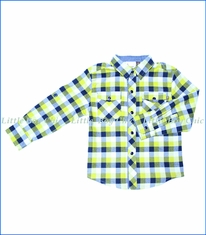 Fore!!, L/S Flannel Plaid Shirt w/ Rolled Cuff in Yellow/Navy