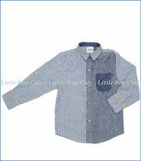 Fore!!, L/S Pattern Block & Stripe Shirt w/ Rolled Cuff in Grey