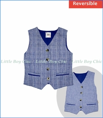 Fore!! , Linen & Plaid Reversible Vest in Blue
