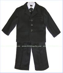 Fouger, Black Pinstripe Suit Jacket with Vest, Pants, Shirt and Tie (c)