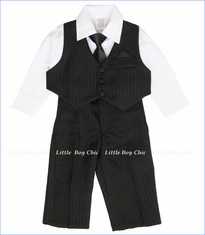 Fouger, Black Pinstripe Vest Suit and Pants with Shirt and Tie (c)