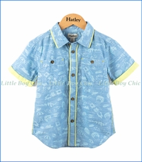 Hatley, Monster Mashup Button Up Shirt in Blue