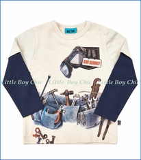 Me Too, L/S Tool Belt 2fer T-Shirt in Beige Melange