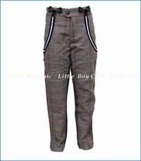 Mini Shatsu, Tweed Herringbone Suspender Pants in Multicolored