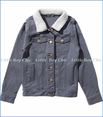 Munster, Supster Denim Jacket w/ Faux Sherpa Collar in Ash Black