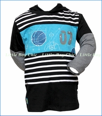 Noruk, Stripe Pullover Graphic Hoodie in Black