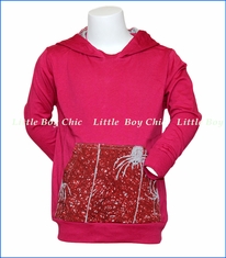 Paper Wings, Hanging Spiders Organic Hoodie in Red