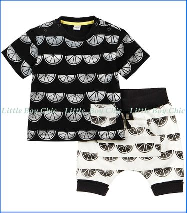 Petit Lem, 2Pc Lemon Print Tee & Short Set in Black