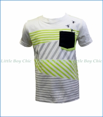 Petit Lem, Stripe Fly Knit Pocket Tee in White