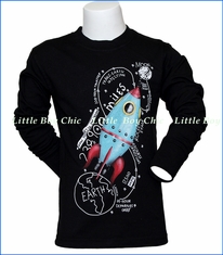 Wes and Willy, L/S Moon Ship T-Shirt in Black