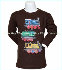 Wes and Willy, L/S Trains T-Shirt in Brown