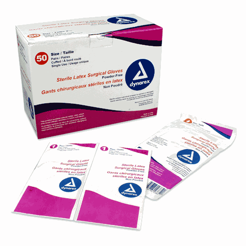 Dynarex Sterile Latex Surgical Gloves P/F (Size‑9.0) 200PR/CS (2390)