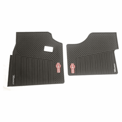 Kenworth OEM T680 Black Rubber Floor Mats w/Red Logo Fits 2013-2022 - All-Weather/Terrain