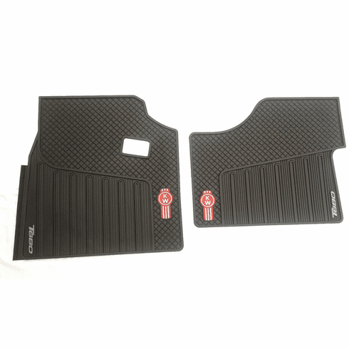 Kenworth T680 OEM Black Rubber Floor Mats W/Logo for 2014-2017 -2PC All-Weather