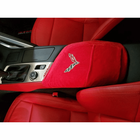 Seat Armour Console Cover w/ C7 Corvette Logo - Red - Fits 2014-2019