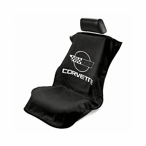 Seat Armour Seat Protector Cover/Towel w/ C4 Corvette Logo - Black