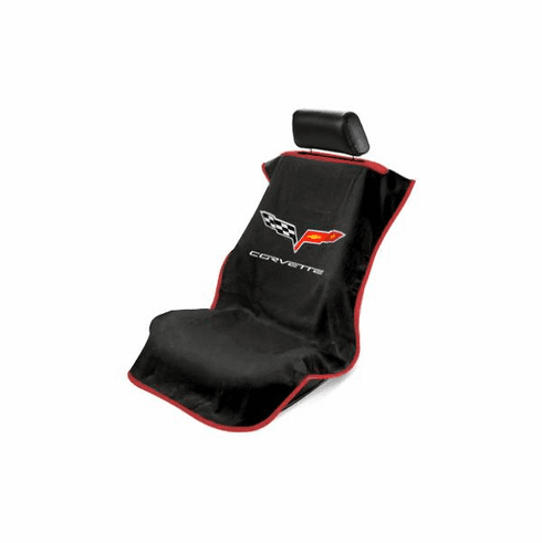 Seat Armour Seat Protector Cover/Towel w/ C6 Corvette Logo - Black