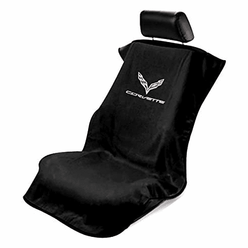 Seat Armour Seat Protector Cover/Towel w/ C7 Corvette Logo - Black