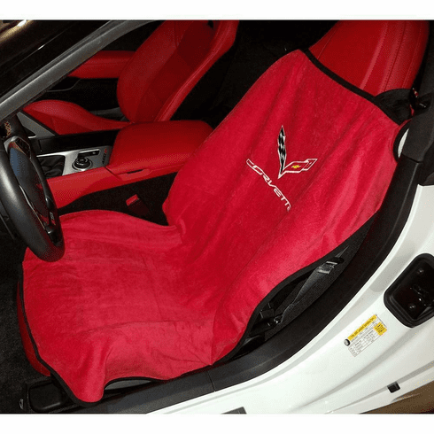Seat Armour Seat Protector Cover/Towel w/ C7 Corvette Logo - Red
