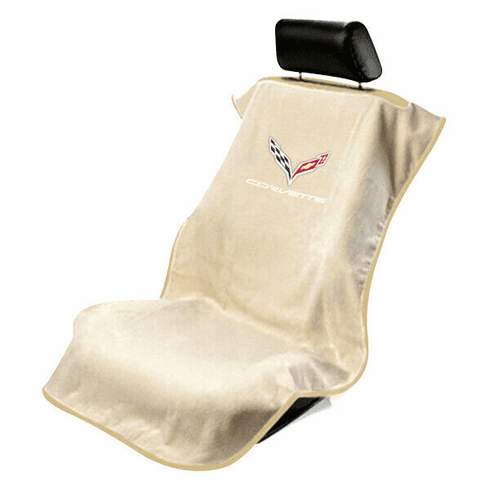 Seat Armour Seat Protector Cover/Towel w/ C7 Corvette Logo - Tan