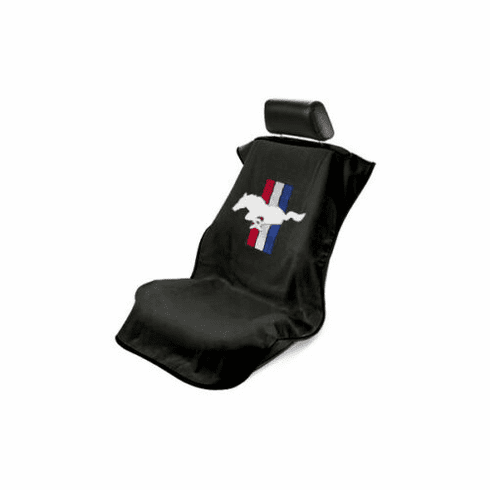 Seat Armour Seat Protector Cover/Towel w/ Mustang Pony Logo - Black