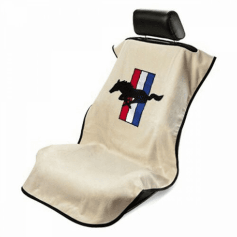 Seat Armour Seat Protector Cover/Towel w/ Mustang Pony Logo - Tan