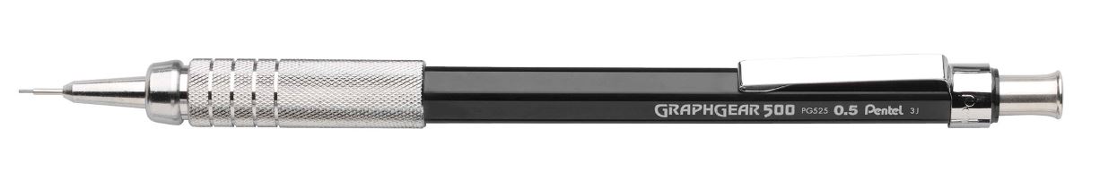Pentel GraphGear 500 Mechanical Drafting Pencil – 0.5mm HB, Black Barrel – Pack Of 4 (Made In Japan)