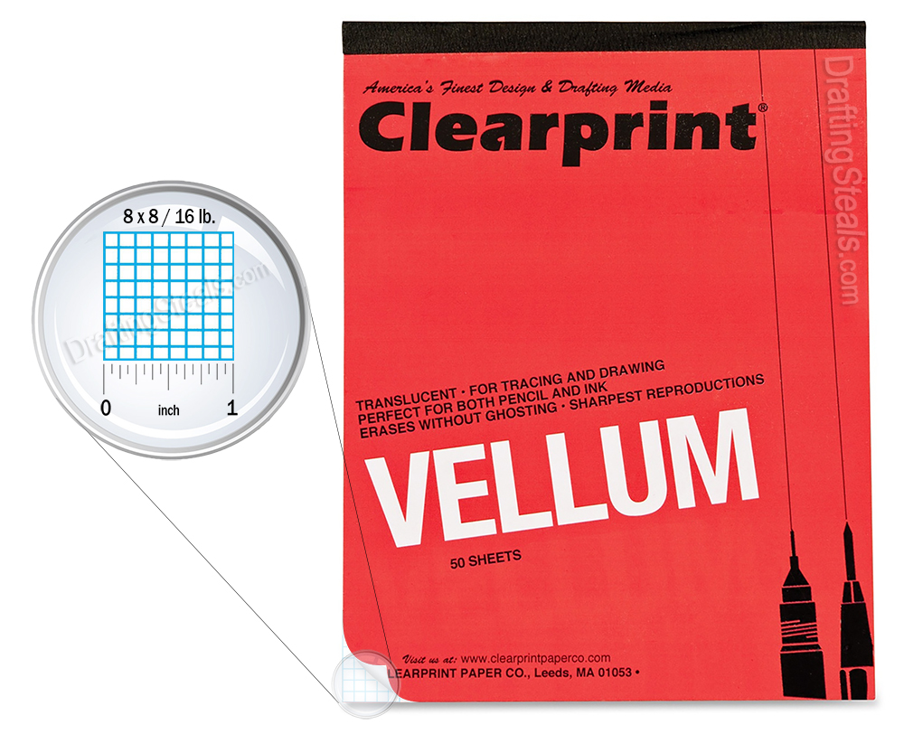 8x8 Grid 11x17 Pad 50 Sheets 1000H Clearprint Vellum Paper 16lbs