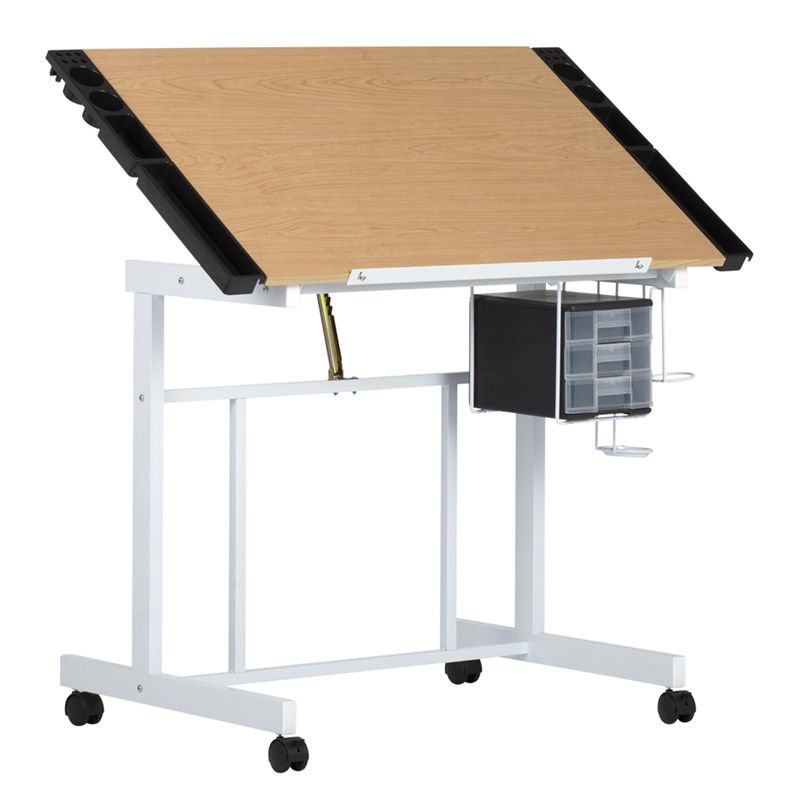 Deluxe Mobile Craft Station With Adjustable Top And Supply Storage In