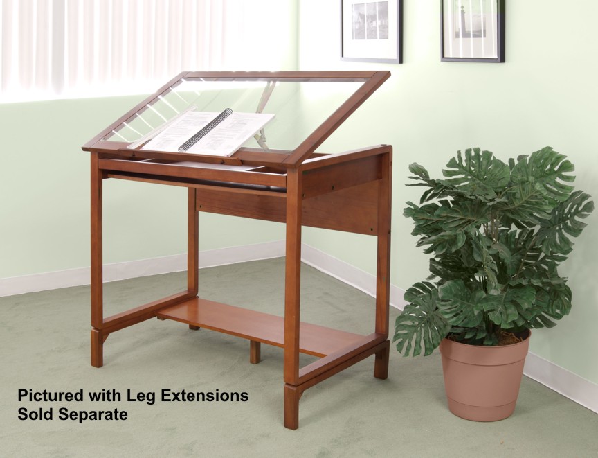 Ponderosa Wood and Glass Drafting Table in Sonoma Brown/Clear Glass