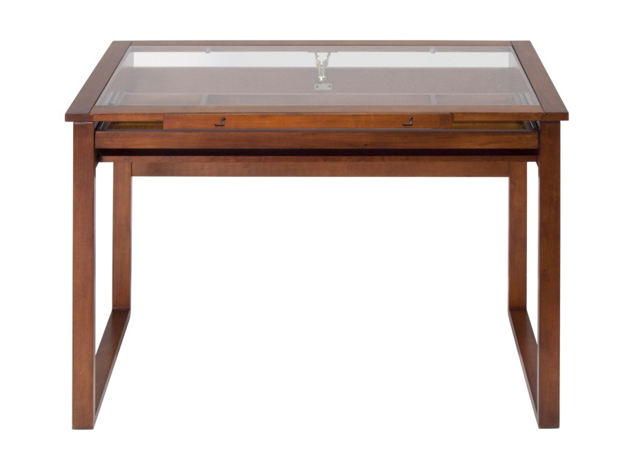 Ponderosa Wood and Glass Drafting Table in Sonoma Brown/Clear Glass