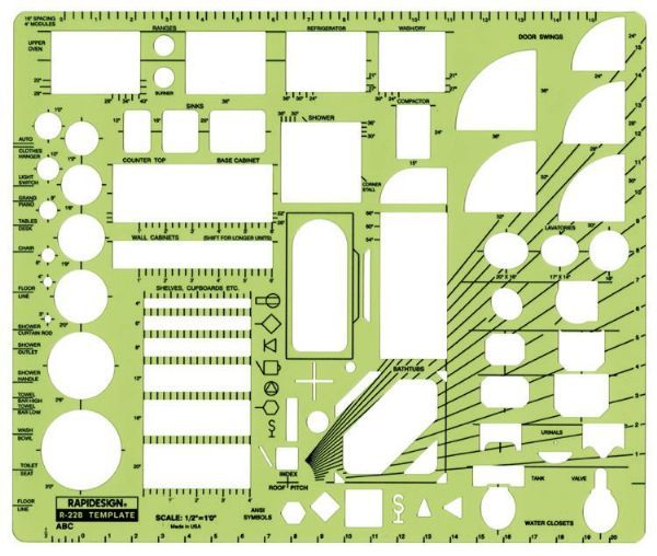 RB22 1/2" Scale House Plan Fixtures Template 12"X12" by Rapid Design