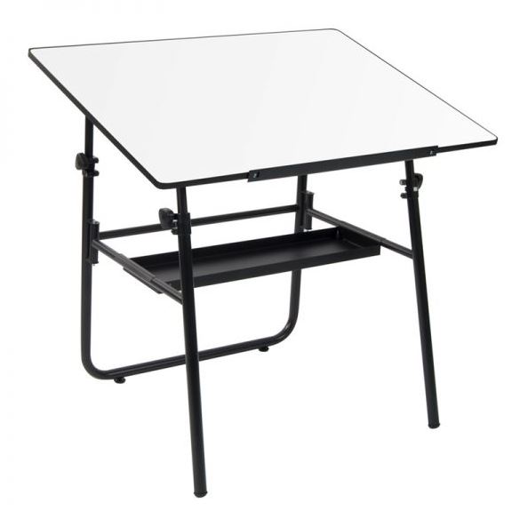 Ultima FoldAway Portable Drafting Table with Shelf In Black/ White 30