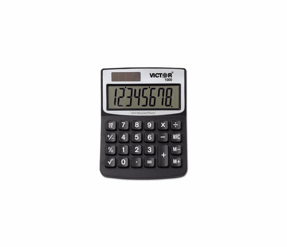 1000 Minidesk Calculator, Solar/Battery, 8-Digit Display, Black VCT1000 By Victor