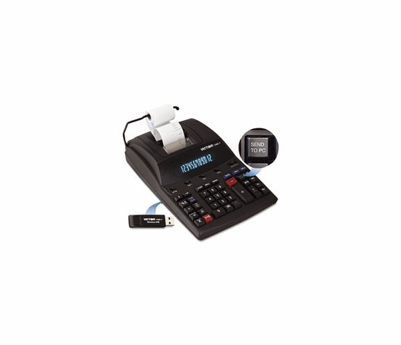 1280-7 Two-Color Printing Calculator w/USB, 12-Digit Fluorescent, Black/Red VCT12807 By Victor