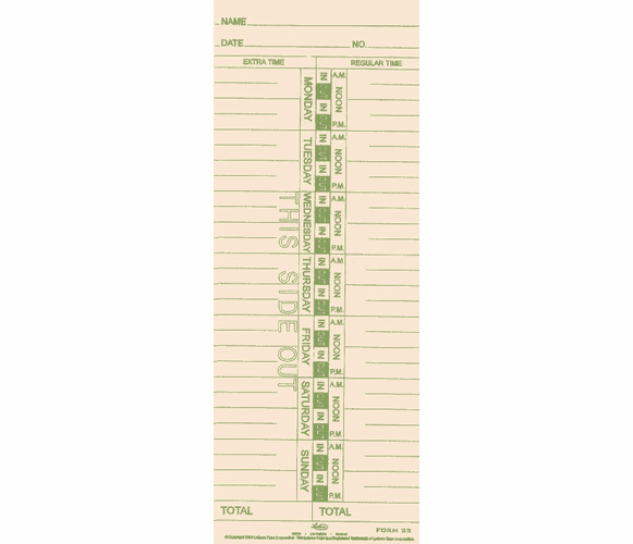 33 - Weekly Time Cards - Pack of 1000 Cards By Lathem