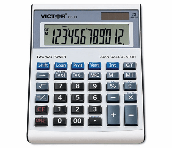 6500 Loan Calculator, 12-Digit LCD, Black/Silver By Victor