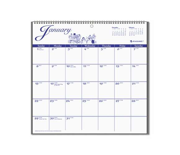 AAGG100017 Recycled 12-Month Illustrator's Edition Wall Calendar, 12" x 11 3/4", 2013 By AT-A-GLANCE