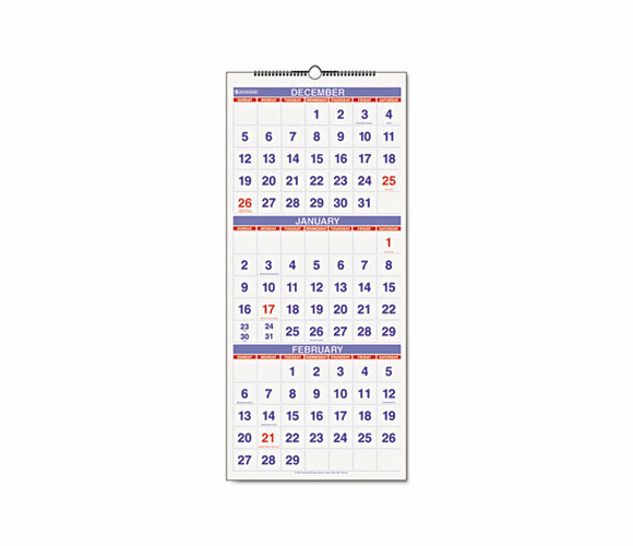 AAGPM1128 Recycled Three-Month Reference Wall Calendar, 12" x 27", 2012-2014 By AT-A-GLANCE