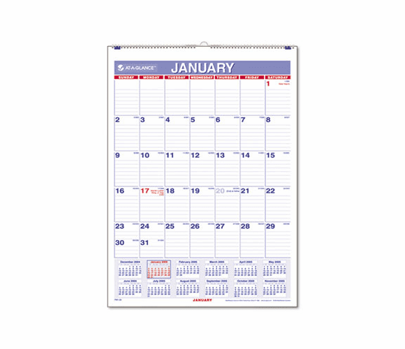 AAGPM128 Recycled Monthly Wall Calendar, Blue and Red, 8" x 11", 2013 By AT-A-GLANCE