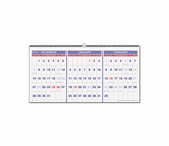AAGPM1428 Recycled Three-Month Reference Wall Calendar, 23 1/2" x 12", 2012-2014 By AT-A-GLANCE