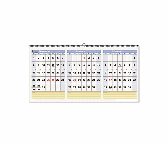 AAGPM1528 QuickNotes Three-Month Horizontal Wall Calendar, 23 1/2" x 12", 2012-2014 By AT-A-GLANCE