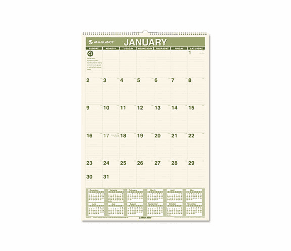 AAGPM3G28 Recycled Monthly Wall Calendar, 15 1/2" x 22 3/4", 2013 By AT-A-GLANCE