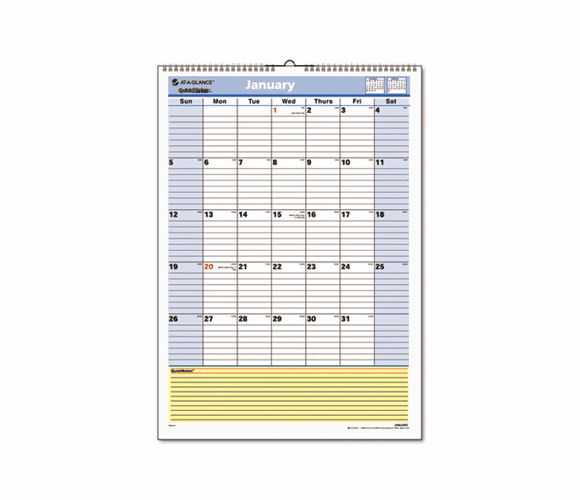 AAGPM5228 QuickNotes Recycled Wall Calendar, 12" x 17", 2013 By AT-A-GLANCE