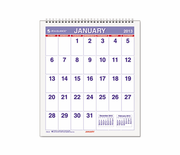 AAGPM528 Mini Monthly Wall Calendar, 6-1/2" x 7-1/2", White, 2013 By AT-A-GLANCE