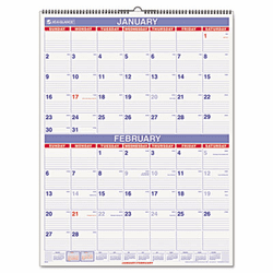 AAGPM928 Recycled Two-Month Wall Calendar, Blue and Red, 22" x 29", 2013 By AT-A-GLANCE